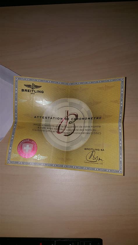 replacement breitling cosc certificate